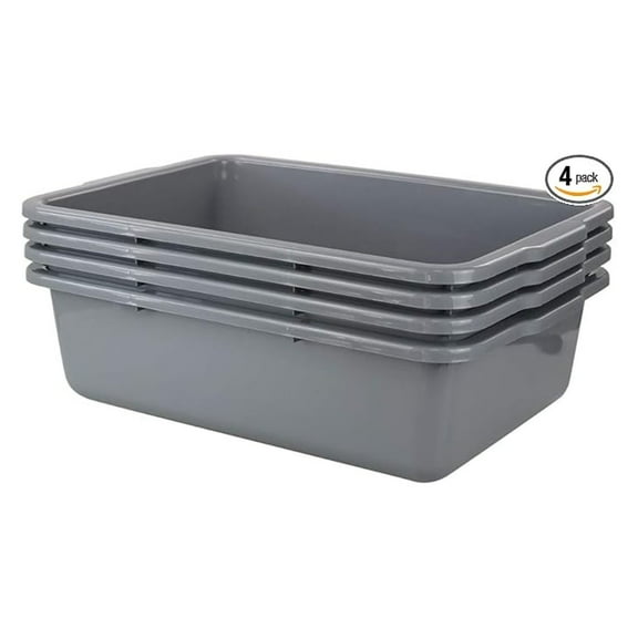Plastic Bus Tubs 4-Pack, 32L Utility Boxes - Large Gray Storage Totes for Kitchen, Farm & Restaurant - BPA Free Plastic Containers