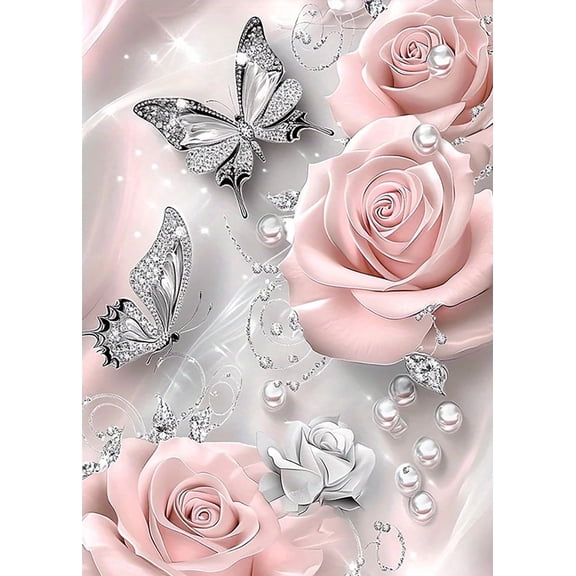 BYGFHLYW Diamond Art Painting Kits for Adults,Flower Butterfly 5D Diamond Painting Dots Art Kits for Adults Beginner, DIY Full Round Gem Crystal Art Paint by Diamond, Home Wall Decor 12x 16 in