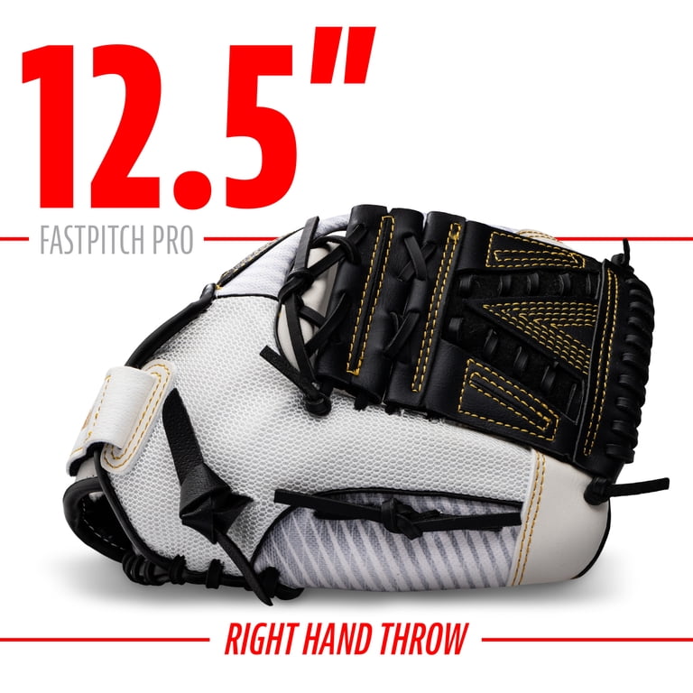 Franklin Sports Fastpitch Pro Softball Glove, 12.5 in, White/Gold
