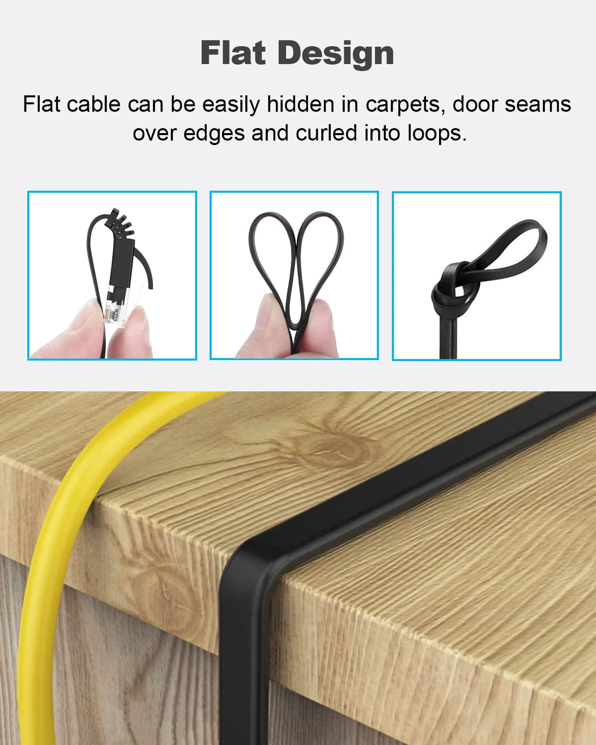 Yauhody CAT 6 Ethernet Cable 3ft Ethernet Cable Black Network Cable High Speed CAT6 Ethernet Patch Cable 3ft Lan Cable CAT6 Gigabit Internet LAN Patch Cable for TV Gaming Router