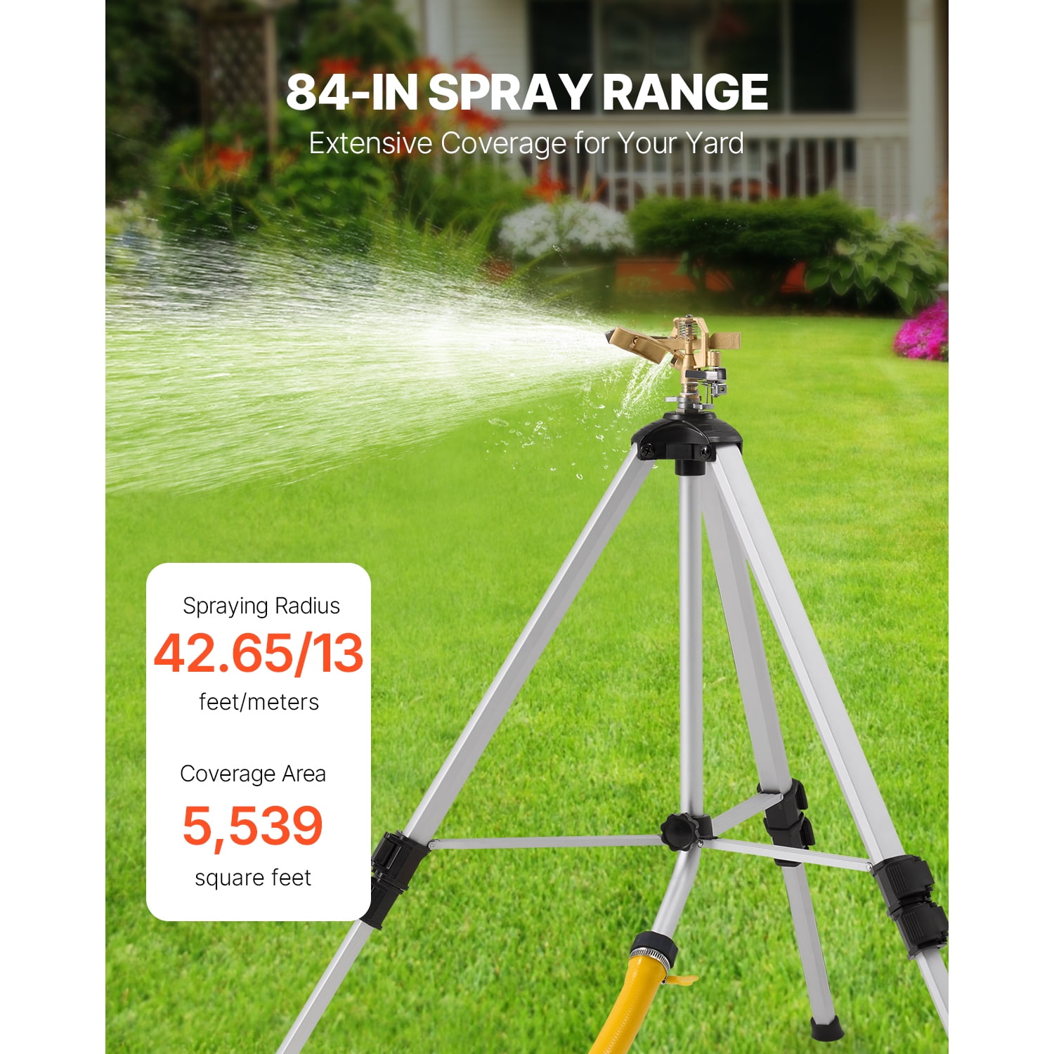 KFFKFF Tripod-Based Impact Sprinkler, Robust Tripod Sprinklers with Brass Nozzle & 3/4" Fitting, Full Circle Broad Scope Watering Sprinkler, Modifiable Elevation Sprinkler for Lawn Gray