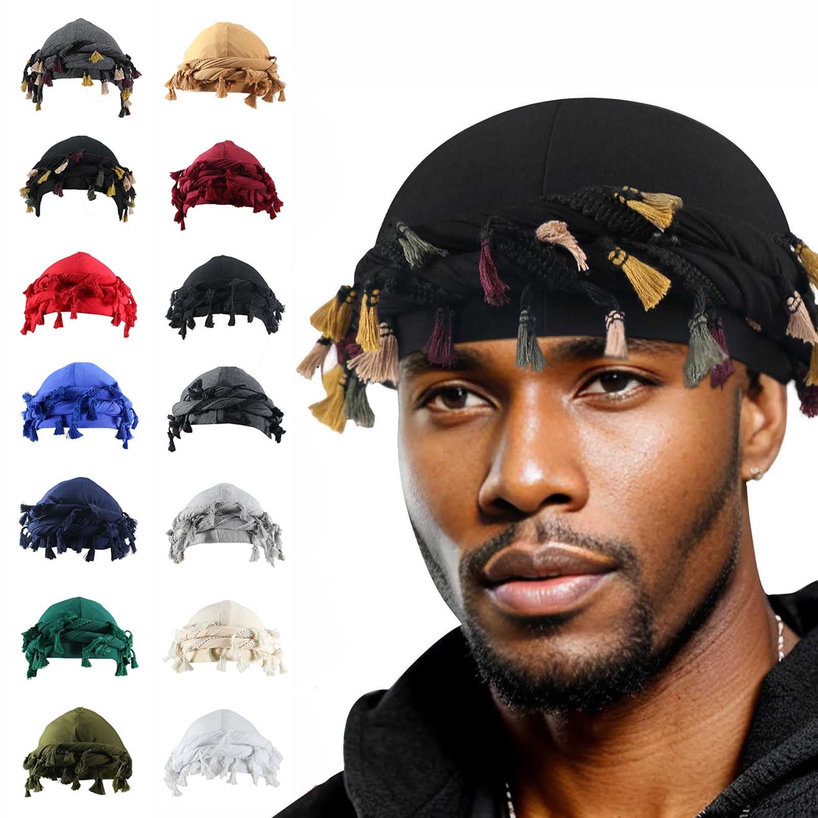 Moocorvic Silk Lined Head Wraps for Men Skull Cap Tassels Beanie