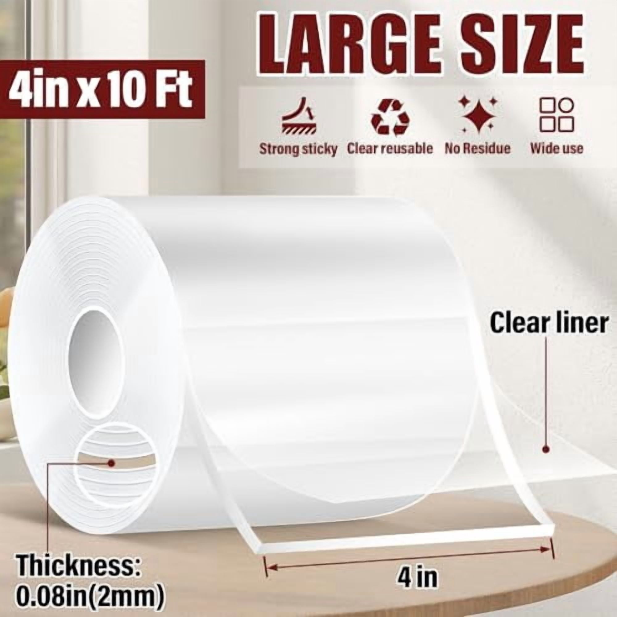 Quivanta 4In x 10Ft Double Sided Tape Heavy Duty, Clear Removable Nano Tape, Multipurpose Mounting Tape for Home and Office