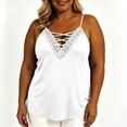 thumbnail image 2 of TEAJOPSUU Women's Plus Size Cami Tops Spaghetti Straps V Neck Sleeveless Tank Tops Trendy Lace Trim Crisscross Front Solid Summer Camisole Shirts White, 2 of 7