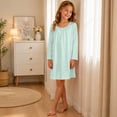 thumbnail image 5 of Bainana Nightdress For Girls Kids Long Sleeve Crewneck Pajama Dress Sleepwear Outfits Solid Color Loungewear Dresses Size 14-15 Years Light Green, 5 of 7