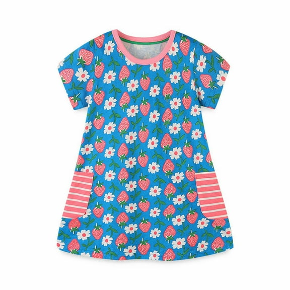Otqutp Patchwork Sundress for Toddler Summer Dress Girl Dress Cartoon Print Striped Sleeveless Crew Neck A Swing Dress For 2 To 7 Years