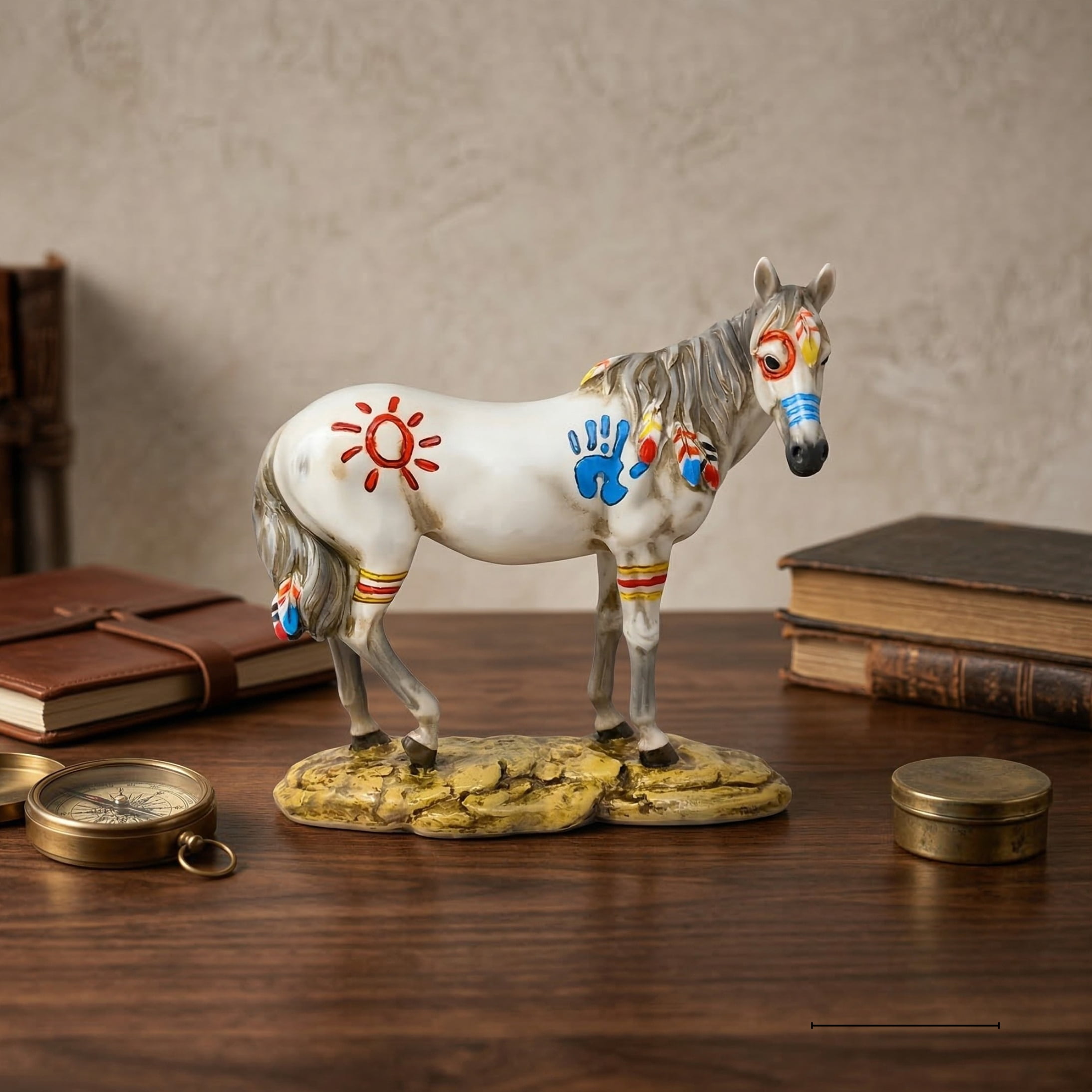 Painted Horse Figurine - Southwestern White Pony Sculpture & Western Shelf Decor - Hand-Painted Collectible  Statue for Home & Office - Equestrian Gifts for Horse Lovers & Collectors