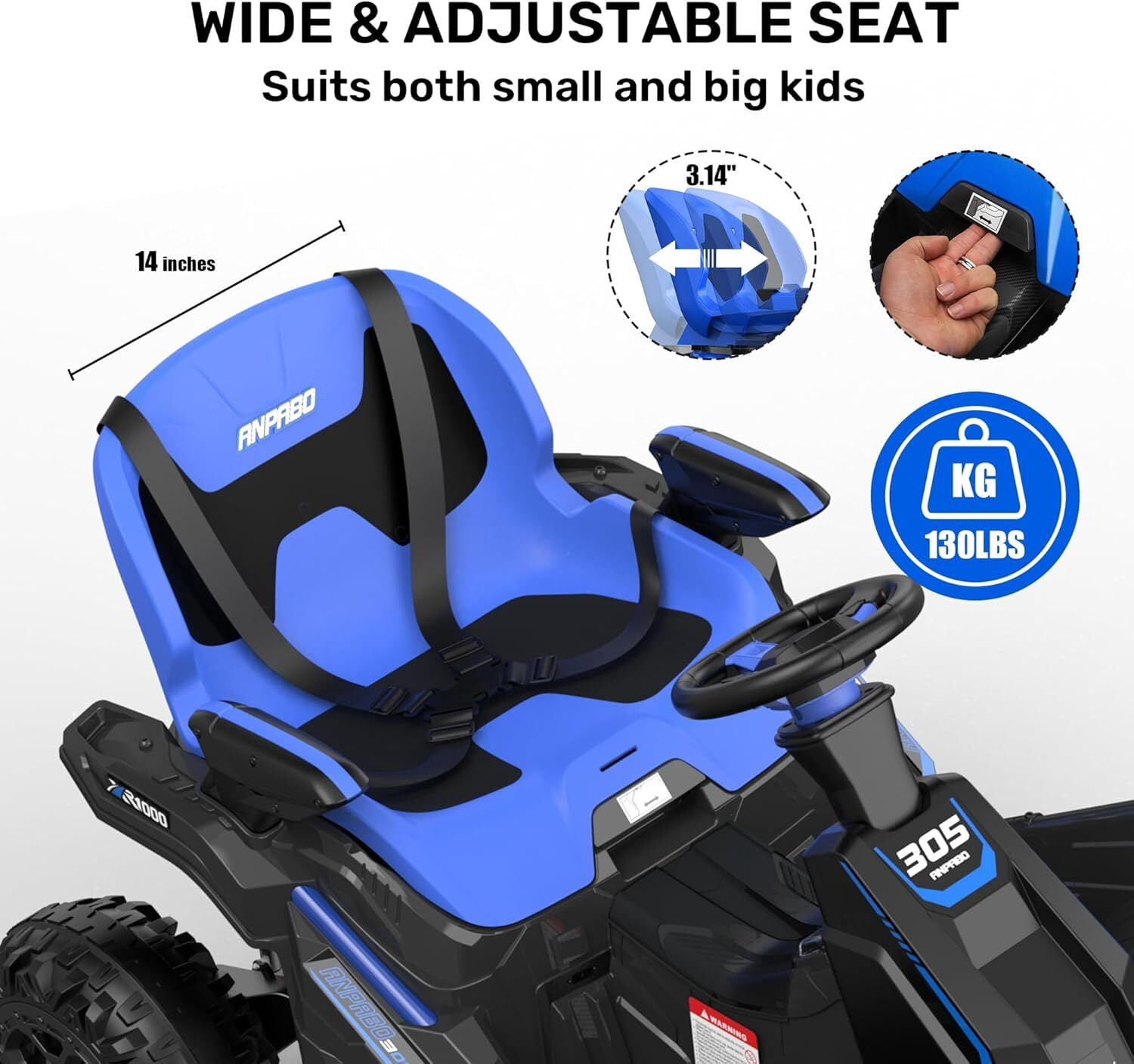 TOKTOO 24V Ride On Car for Big Kids, 4x200W Motors Kids ATV with Remote Control, Suspension, Music & LED Lights, Ride On Toys for Big Kids Ages 3-12, Blue