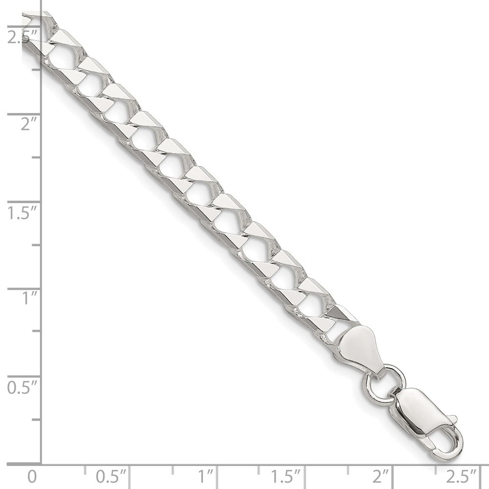 Auriga Fine Jewelry 925 Sterling Silver Polished and D/C 5.75mm Flat Curb Link 7inch Chain Bracelet for Men