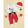 thumbnail image 3 of Liacowi 3PCS Newborn Baby Boy Clothes Long Sleeve Letter Santa Hat Print Romper Bodysuit Drawstring Pants Hats Infant Christmas Outfits 0-24M, 3 of 9