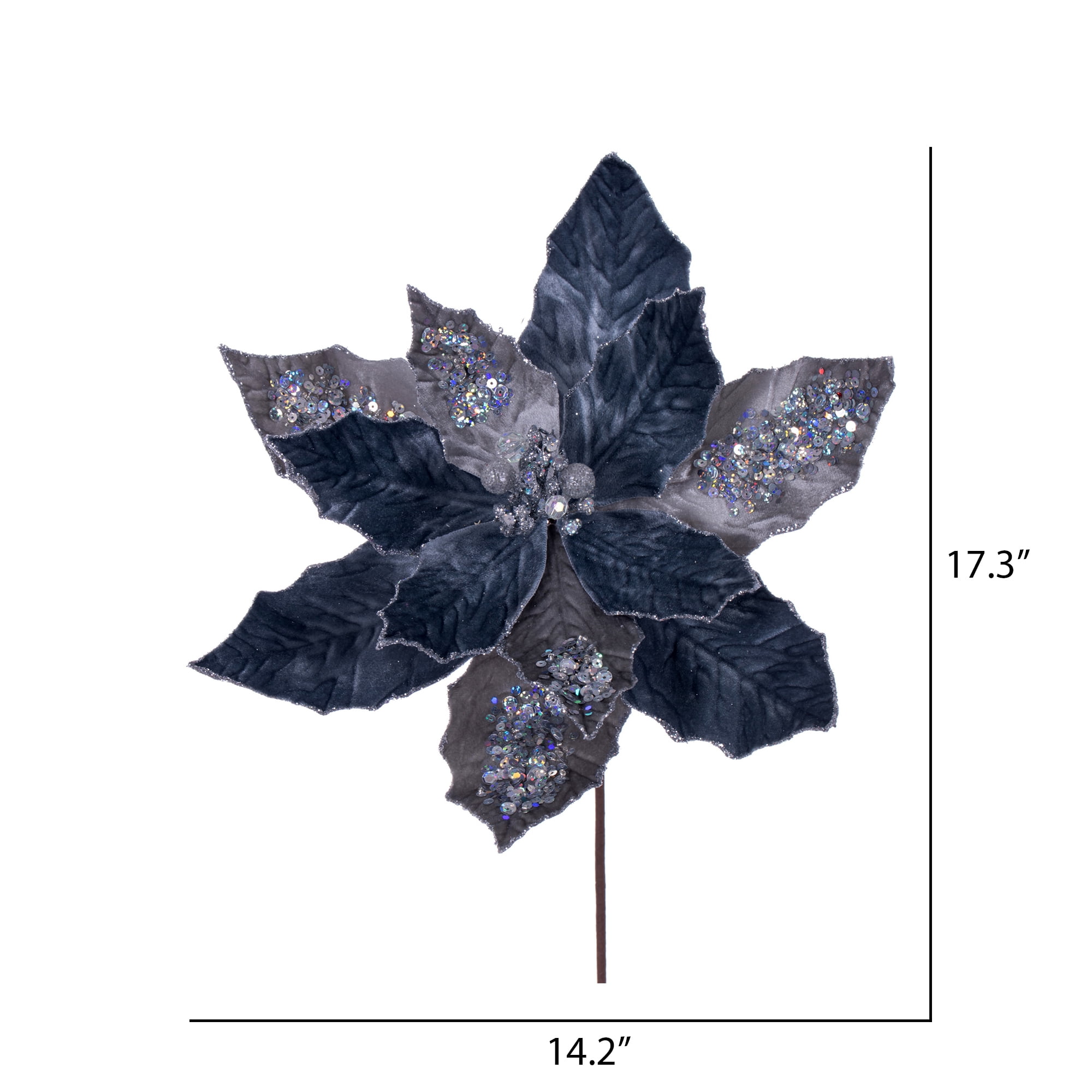 Vickerman 17" Artificial Pewter Poinsettia Christmas Stem, 12" Flower, 3 per bag
