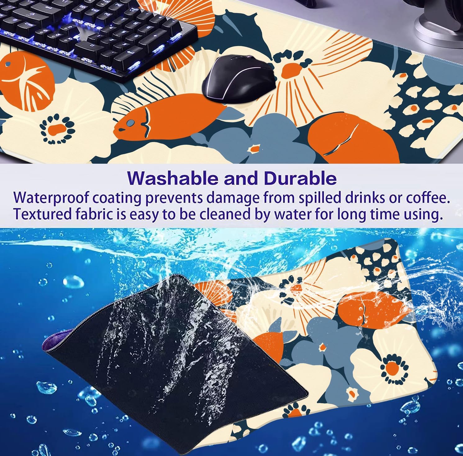 Cute Anime Flower Mouse Pad, Women''s Office Desk Accessory Decoration, Expanded Mouse Pad 35.4 x 15.7 x 0.12 Inch Sewn Edge Non Slip Rubber Base