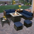 thumbnail image 2 of Topbuy 9 Pieces Outdoor Patio Furniture Set with 35" Propane Fire Pit Table PE Wicker Sectional Sofa Set with Storage Box and Cushions Navy, 2 of 10