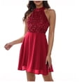 thumbnail image 1 of JGGSPWM Robe de Bal à Paillettes pour Femmes, Dos Nu, Sans Manches, Jupe Ajustée, Robe de Fête, Soirée, Élégante, Mariage, Demoiselle d'Honneur, Rouge, m, 1 of 4