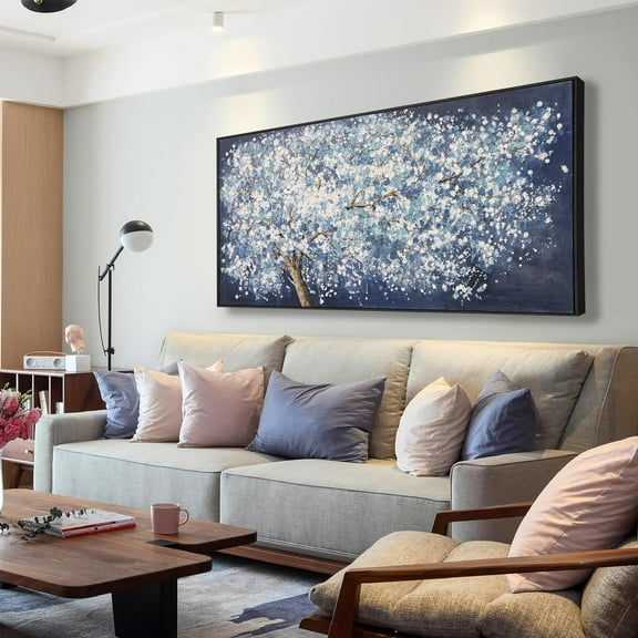 Aaheei Canvas Wall Art Wall Decor Bedroom Pictures Wall Decoration Dark Blue And White Abstract Tree Plants Artwork Abstract Wall Art Modern Painting Pictures For Living Room Home Kitchen Office