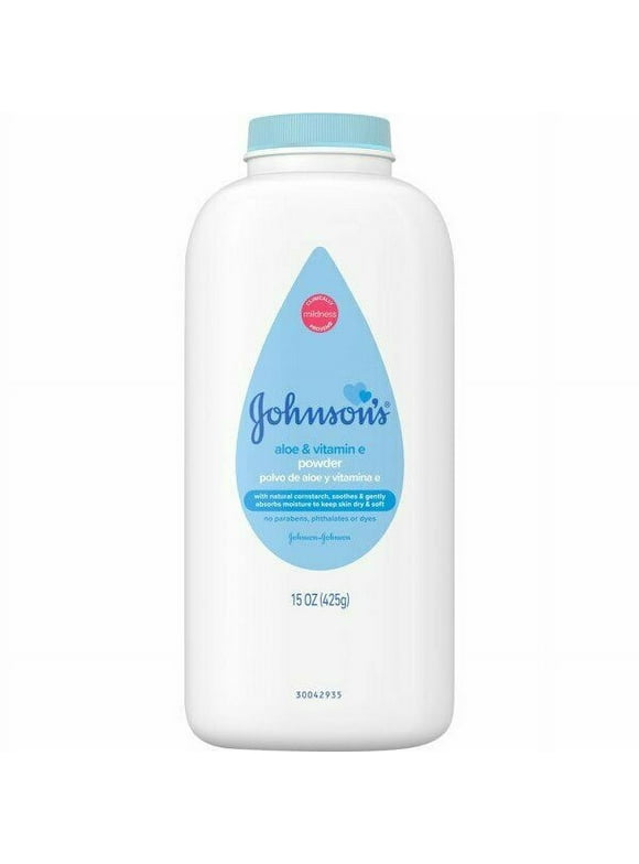 Johnson's Aloe & Vitamin E Baby Powder Pure Cornstarch, 15oz, 6-Pack