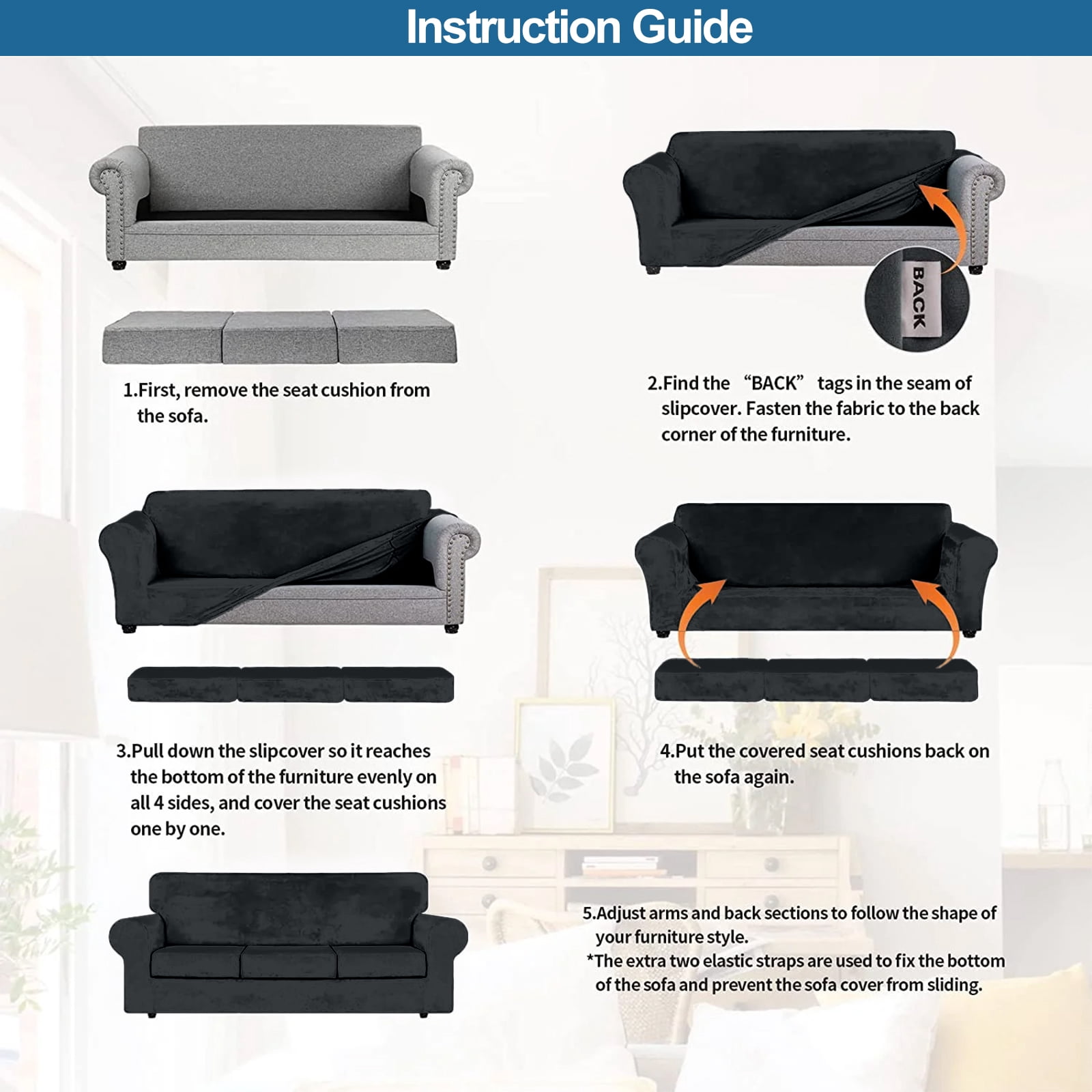 Sanmadrola Sofa Cover Slipcover Couch Cover Set for 2 Seat Extra large Sofa Super Stretch Universal Slip Cover Furniture Protector 3 Pieces