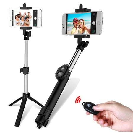 Extendable Selfie Stick + bluetooth Remote Control Shutter + Handheld Tripod Monopod for iPhone & Android Universal