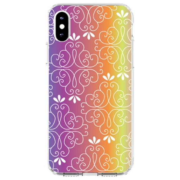 DistinctInk Clear Shockproof Hybrid Case for iPhone X / XS (5.8" Screen) - TPU Bumper, Acrylic Back, Tempered Glass Screen Protector - Blue Purple Orange Yellow Pink Gradient