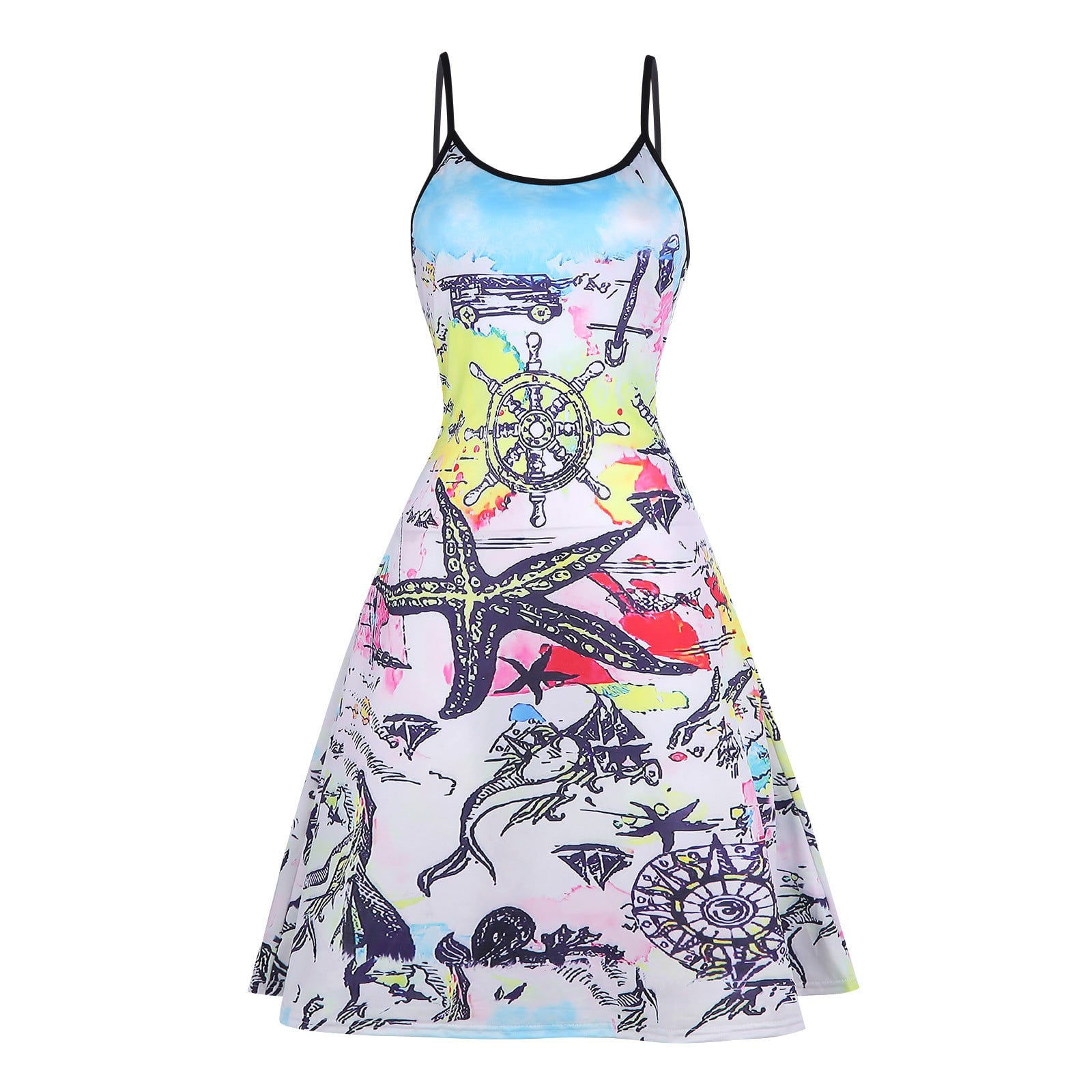 Womens Boho Beach Dress,Solid Summer Dresses Spaghetti Strap Sleeveless Hollow Out A line Swing Casual Sundress Beachwear 