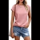 thumbnail image 1 of Camiseta de Verano para Mujer, Color Liso, Cuello Redondo, Corta, Rosa, Talla XL, 1 of 7