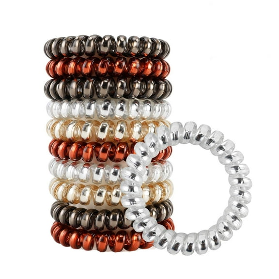 Phone Cord Hair Ties No Crease with 4 Colors, 10 pcs Spiral Hair Ties,Waterproof Hair Coils for for Any Kinds of Hair