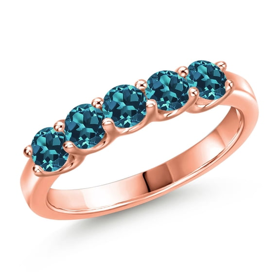 Gem Stone King 18K Rose Gold Plated Silver London Blue Topaz Wedding-Bands Ring for Women | 1.10 Cttw | Round 3.5MM | Gemstone November Birthstone | Size 7