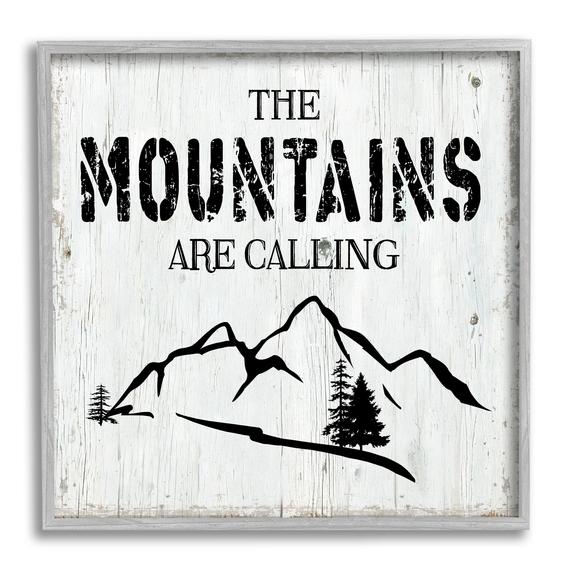 Stupell Industries Mountains Are Calling Rustic Phrase Distressed Plank Pattern, 12 x 12,Design by CAD Designs