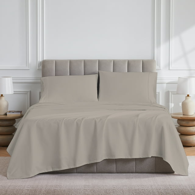 Draps-housses 100 % Coton, à Poches Profondes, Infroissables, en Satin Doux et Lisse, 4 Pcs, Couleur Taupe, par Purity Home