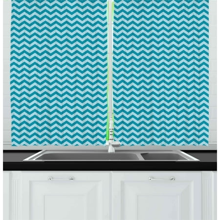 Nautica Drapes Chevron Curtains 2 Panels Set, Zigzags in Sea Colors Ocean Waves Nautical Theme Sailboat Design Sea Breeze, Window Drapes for Living Room Bedroom, 55W X 39L Inches, Teal Pale Blue, by Ambesonne ()