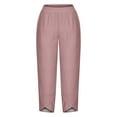 thumbnail image 4 of WIZUTIZ Womens Capris with Pockets Ultra Thin Casual Loose Wide Leg Sweatpants Elastic Spandex Mid Rise Summer Pants Solid Cropped with Pockets Palazzo Pants for Teen Girls Business Party Pink, 4 of 4