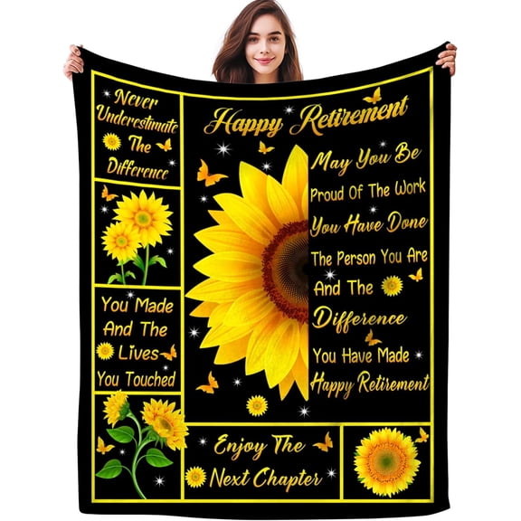 Gifts for Retirement Blanket Happy Retirement Gift Ideas Throw Blankets Sunflower Best Retirement Gifts for Women Men Coworker 50"X40"