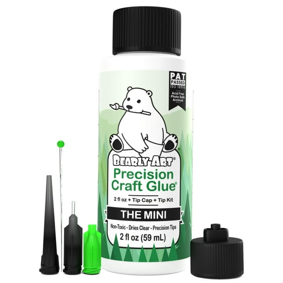 Bearly Art Pegamento Para Manualidades De Precisión, El Mini, 2 Onzas Líquidas Con Kit De Punta, Archivo Sin Ácidos, Adhesivo De Sujeción Fuerte, Ideal Para Manualidades Con Papel Fino, Álbumes De Rec
