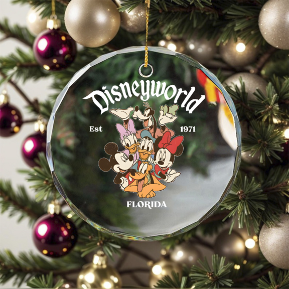 Retro Florida Theme Park Inspired Family Vacation Graphic Design Style Collectible Glass CIRCLE GLASS ORNAMENT Home Decor