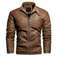 thumbnail image 2 of Somuwie Men's Motorcycle Leather Jacket PU Leather Stand Collar Knitted Hooded Zipper Jacket, 2 of 5