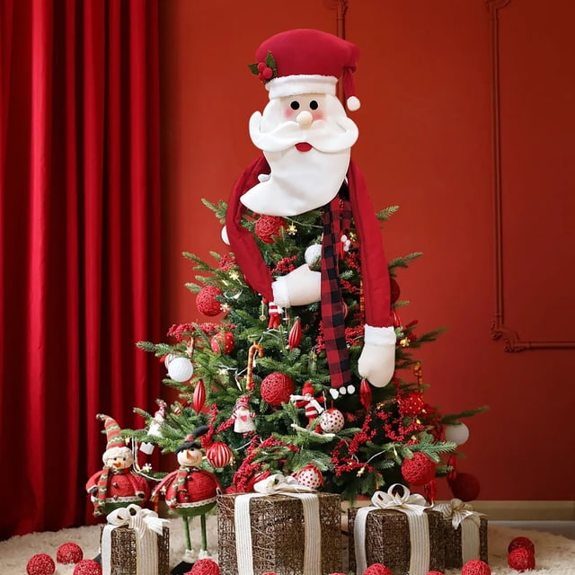 Estrella de Navidad Santa Claus, Adornación Árbol Navideño, Star Topper, Navidad Festiva, Iluminación LED, Metal Frame, para Salón, Decoración Original