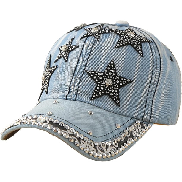 Gorra de béisbol de mezclilla para mujer con viseras Y2k de moda con diamantes de imitación, protección UV, para exteriores