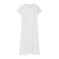 thumbnail image 4 of Summer Long Dress Womens Plus Size Linen Flowy Boho Dresses Short Sleeve V Neck Casual Beach Maxi Sundress (5XL, White), 4 of 6