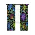 thumbnail image 7 of Abstract Flower Blackout Curtains for Bedroom, Geometric Colorful Floral Leaf Plant Thermal Insulated Kitchen Drapes with Grommets, Light Blocking Window Treatment, 2 Panels 42" x 63", 7 of 7