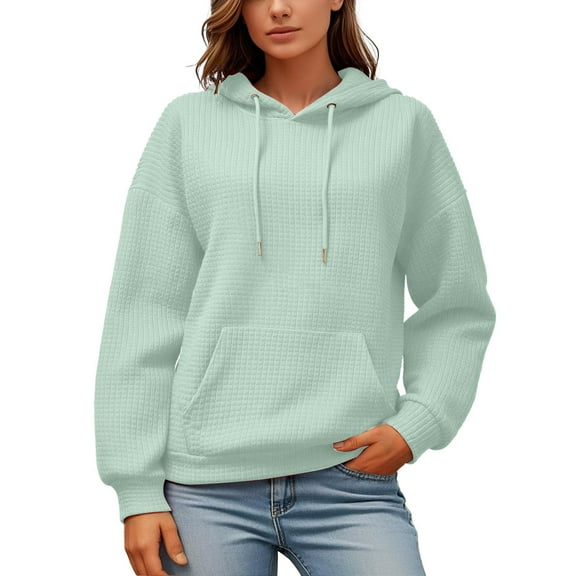 ZHOUCHANKIDS Park Jogging Women's Hoodie Women's Hoodies & Sweatshirts Stylish Casual Solid Color Sweatshirt with Long Sleeves and Round Neck Featuring Convenient Green XL