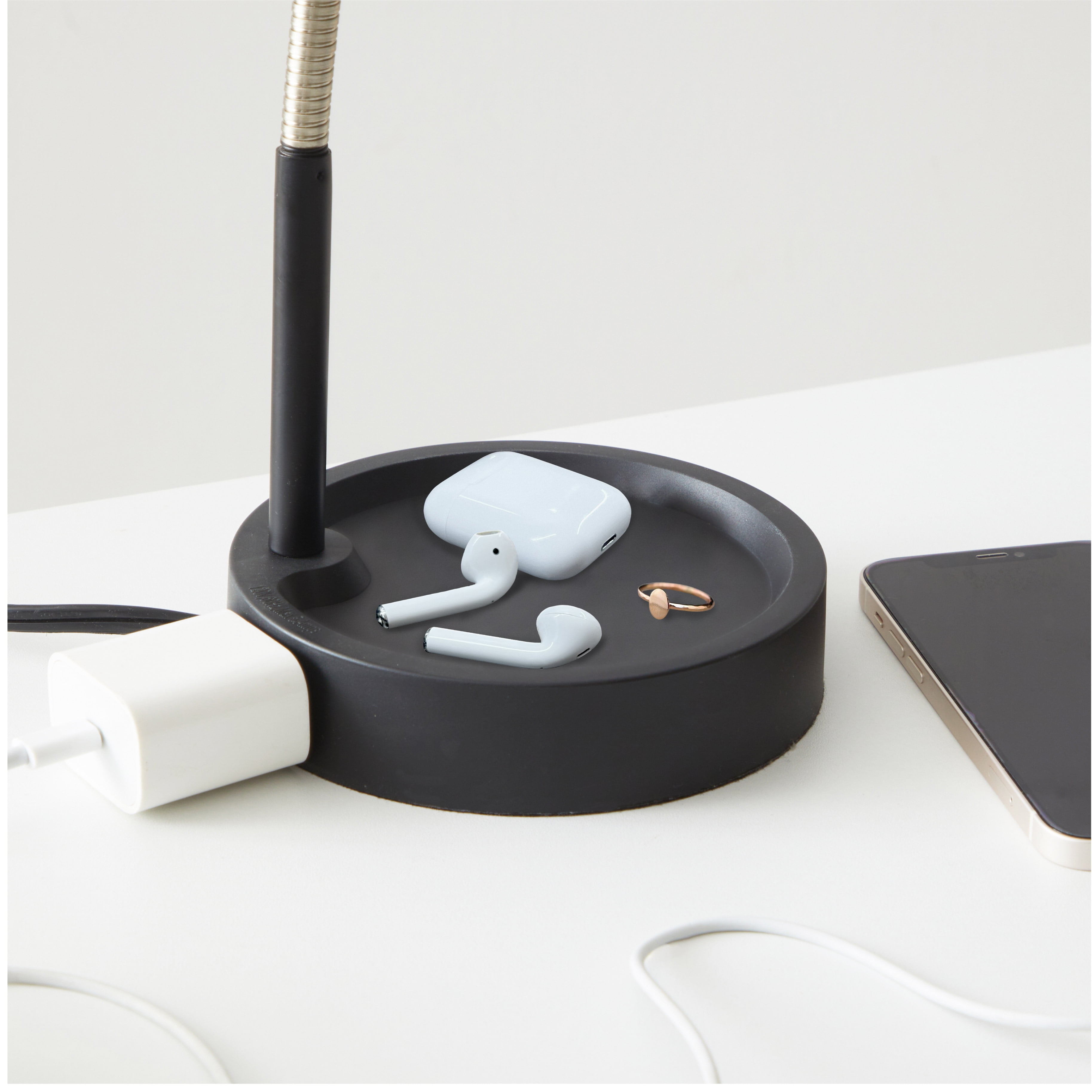 Mainstays 9.5 in 1-Light LED Energy Efficient Black Gooseneck Desk Lamps with Painted Glass Solid Print