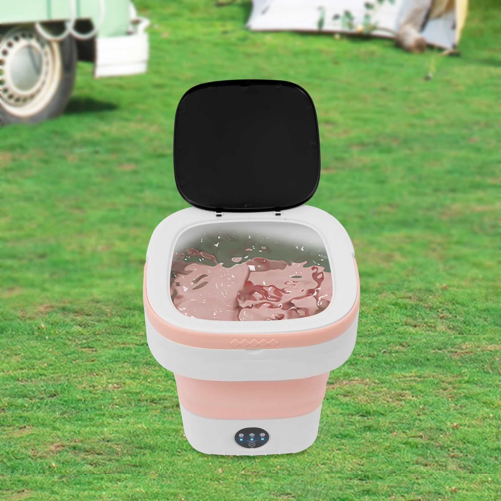 12L Portable Mini Washing Machine, Foldable Washer and Spin Dryer with Drainage Basket, Electric Collapsible Washing Machine for Apartment Camping, RV, Travel, Underwear, Socks (Pink)