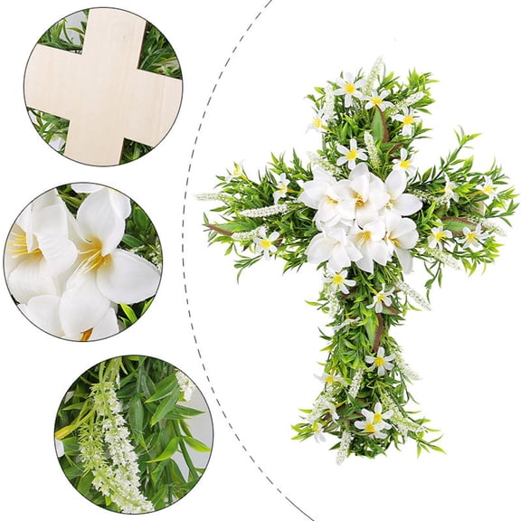 Easter Decorations Crosses Wreath for Home Front Door 20in Artificial Spring Easter Wreath Religious Crosses Sign Christian Easter Decor (Flowers)