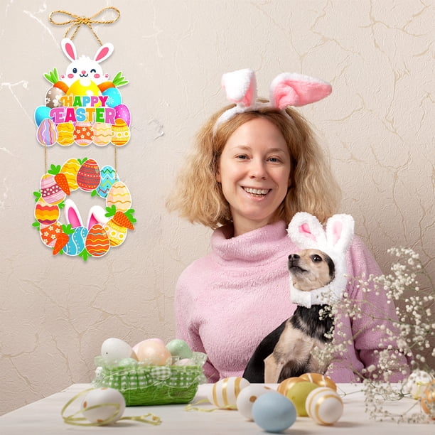 Decoraciones de Pascua, adornos de Pascua, regalos de Pascua, decoración de Pascua, colgante de puerta, lindos conejos, decoración de escena de fiesta, colgante de papel