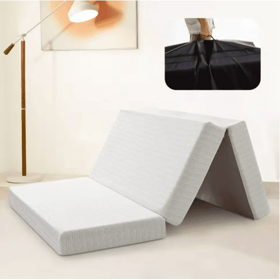 6 Inch Tri-Fold Memory Foam Mattress - Queen Size Foldable Mattress with Storage Bag, Portable Floor Mattress for Guests, Fold-Up Guest Bed