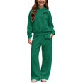 thumbnail image 4 of sususu Girls Clothes Long Sleeve Pull-On Sweatshirt and Wide Leg Pants 2 Piece Outfit Set, Size 5-14Years, 4 of 7