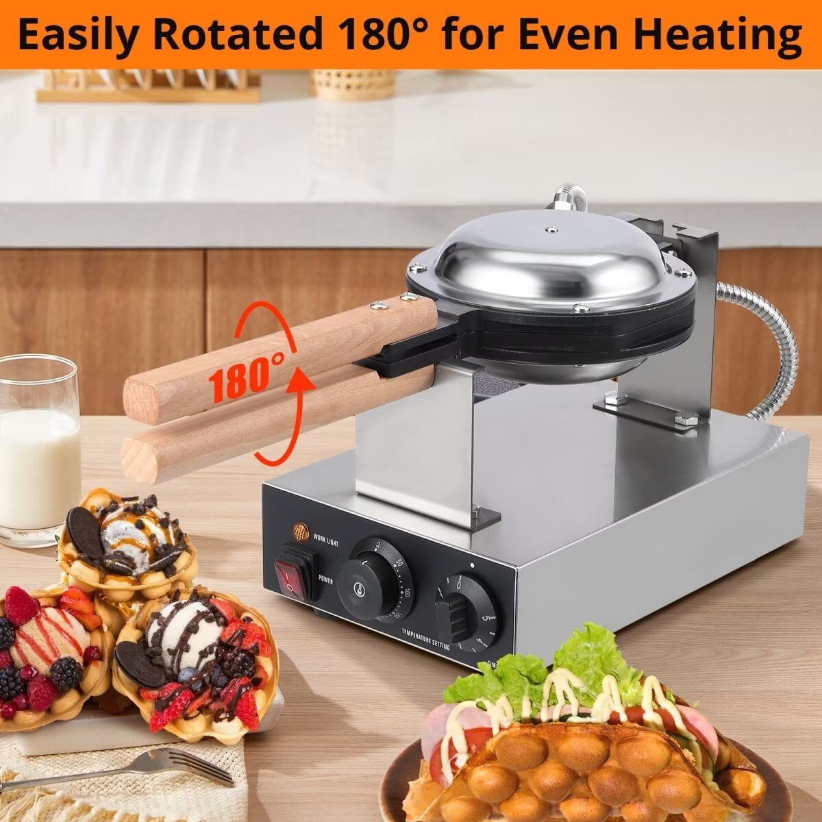 Bubble Waffle Maker, 1400W Electric Non Stick Egg Waffler Maker, Double-sided Heating Bubble Waffle Maker Machine for Home & Commercial Use