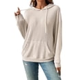 thumbnail image 2 of Wevis Women's Vertical Ribbed Hooded Sweatshirt, Long Sleeve Loose Pullover With Front Kangaroo Pocket, 2 of 5