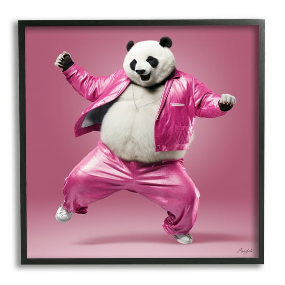 Stupell Industries Dancing Panda in Pink Animals & Insects Painting Black Framed Art Print Wall Art, 12 x 12