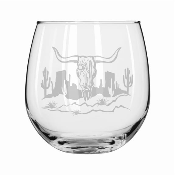 Wine Glass for Red or White Wine Gift Cow Skull Cactus Desert Western Scene (16 oz Stemless)